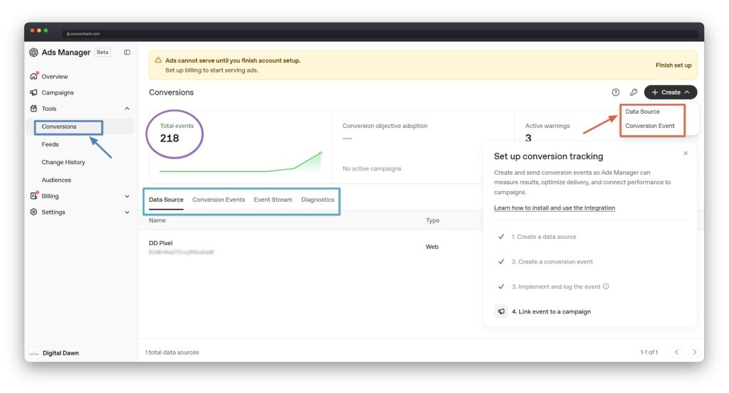 chatgpt ads manager conversion tracking